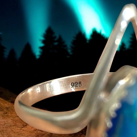 Outstanding Aurora Opal and White Topaz Mystical Moon Ring, SZ 10 - Picture 4 of 5